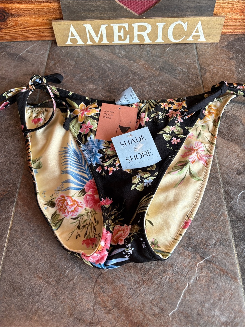 Reversible Shade & Shore Floral Tie-Side Bikini Bottom - Black & Yellow